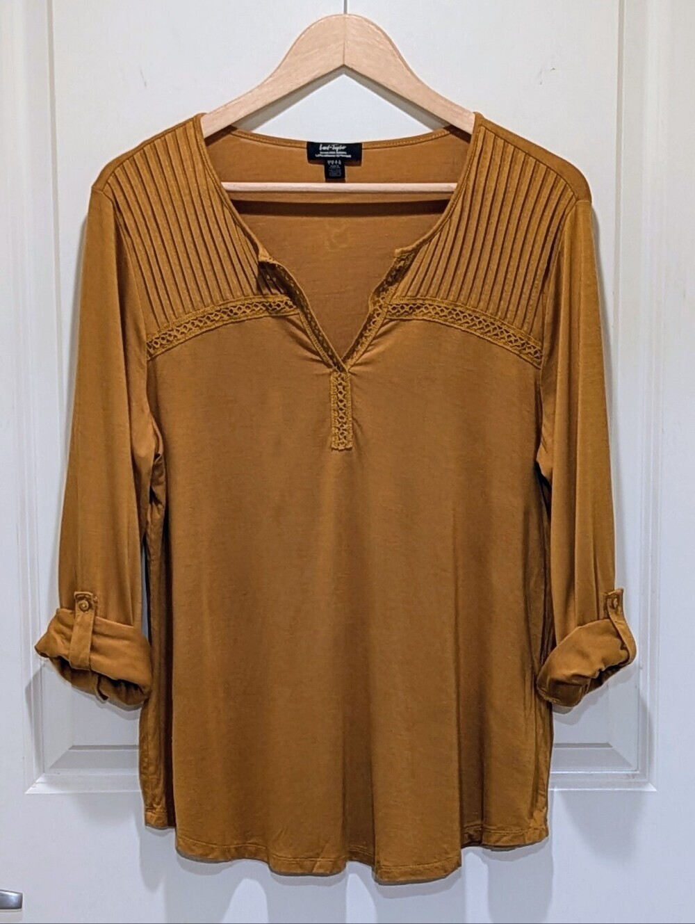 EUC Lord & Taylor L Viscose Blend Mustard Coloured Boho Top